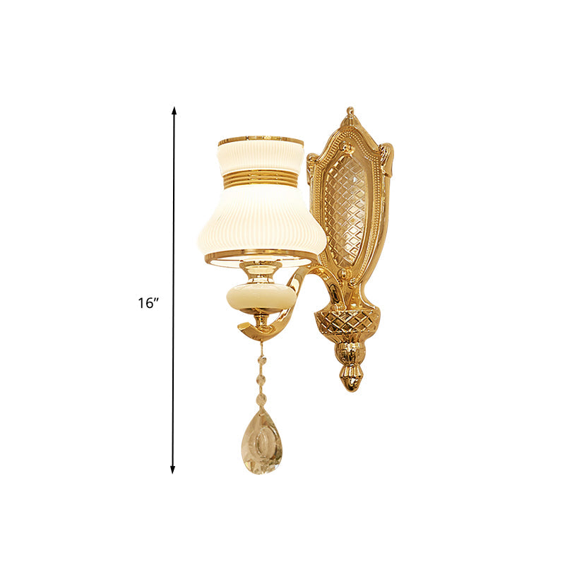 Vivolux | Opal Glass Bell Wandlamp Retro 1/2 Gloeilampen Hal LED Wand Sconces Verlichting in Messing met Helpend Kraal Daling