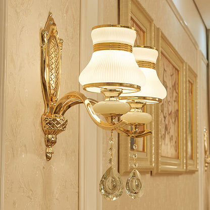 Vivolux | Opal Glass Bell Wandlamp Retro 1/2 Gloeilampen Hal LED Wand Sconces Verlichting in Messing met Helpend Kraal Daling