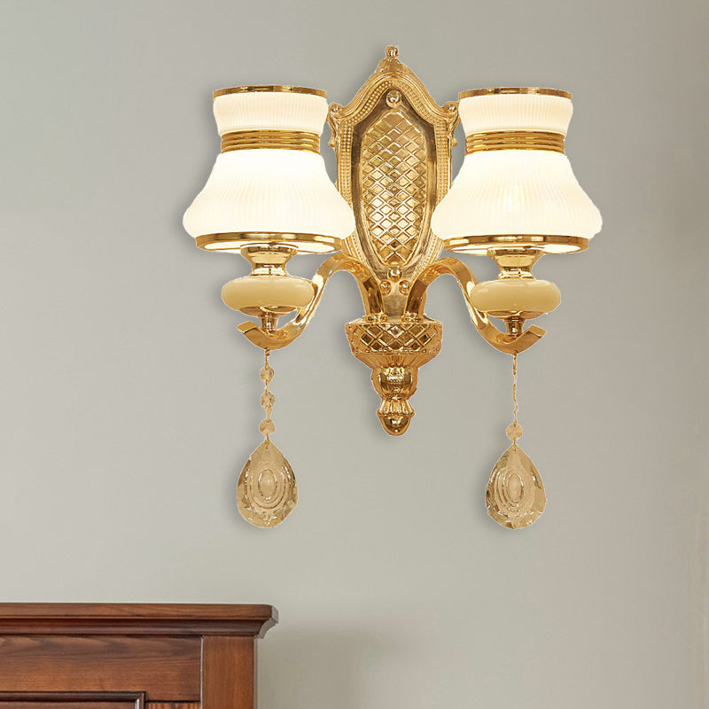 Vivolux | Opal Glass Bell Wandlamp Retro 1/2 Gloeilampen Hal LED Wand Sconces Verlichting in Messing met Helpend Kraal Daling
