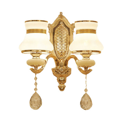 Vivolux | Opal Glass Bell Wandlamp Retro 1/2 Gloeilampen Hal LED Wand Sconces Verlichting in Messing met Helpend Kraal Daling
