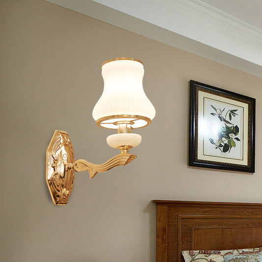 Vivolux | Bell Schlafzimmer Wandlampe Wand sconce Traditionell Opal Satinierte Glas 1/2 Glühbirnen Messing Wandlampe mit klarem Kristall Tropfen