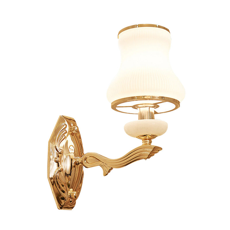 Vivolux | Bell Schlafzimmer Wandlampe Wand sconce Traditionell Opal Satinierte Glas 1/2 Glühbirnen Messing Wandlampe mit klarem Kristall Tropfen