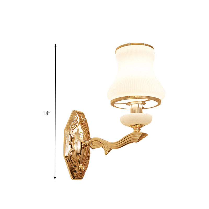 Vivolux | Bell Schlafzimmer Wandlampe Wand sconce Traditionell Opal Satinierte Glas 1/2 Glühbirnen Messing Wandlampe mit klarem Kristall Tropfen