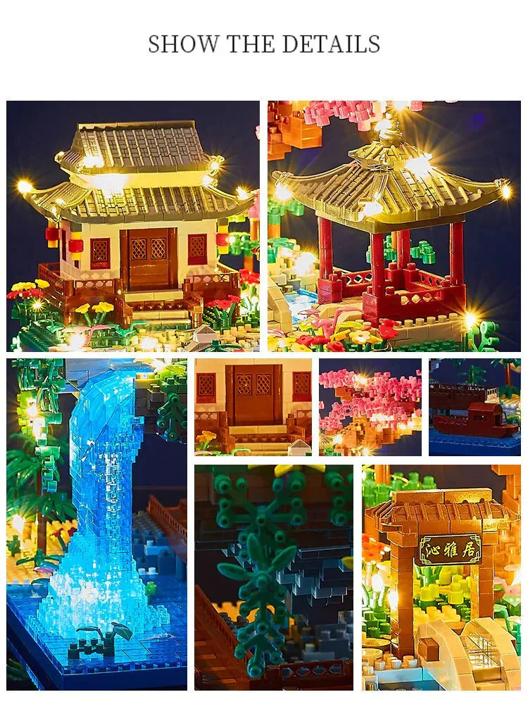 Vivolux | 3320PCS Blöcke Baumhaus Diamant Gebäude Garten Architektur Wasserfall Licht DIY Ziegel Kirschblüte Spielzeug für Kinder Erwachsenen Geschenk