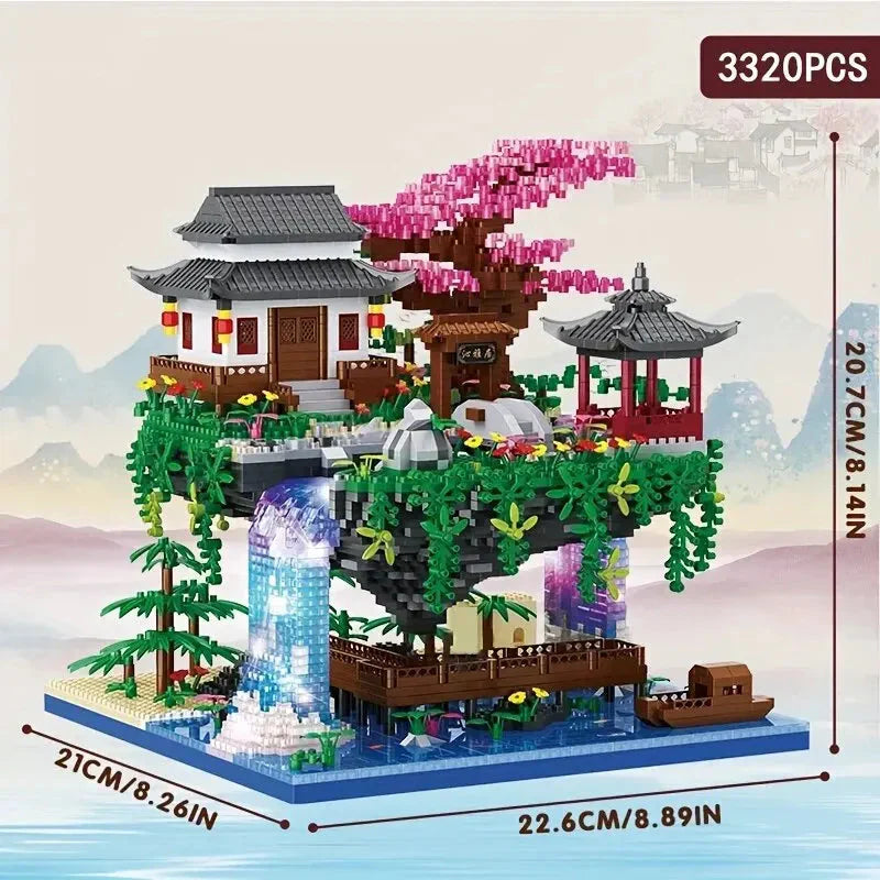 Vivolux | 3320PCS Blöcke Baumhaus Diamant Gebäude Garten Architektur Wasserfall Licht DIY Ziegel Kirschblüte Spielzeug für Kinder Erwachsenen Geschenk