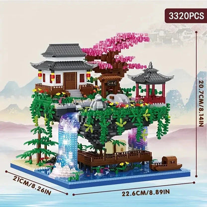 Vivolux | 3320PCS Blöcke Baumhaus Diamant Gebäude Garten Architektur Wasserfall Licht DIY Ziegel Kirschblüte Spielzeug für Kinder Erwachsenen Geschenk