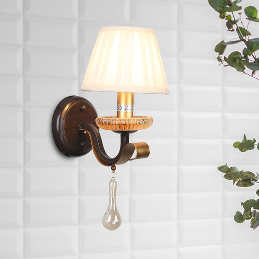 Vivolux | Witte 1/2-bol Wandlamp Traditionele Stof Geplooide Schaduw Muurmontage Verlichting met Heldere Glazen Drup
