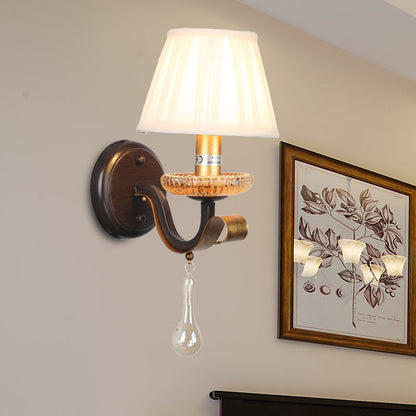 Vivolux | Witte 1/2-bol Wandlamp Traditionele Stof Geplooide Schaduw Muurmontage Verlichting met Heldere Glazen Drup