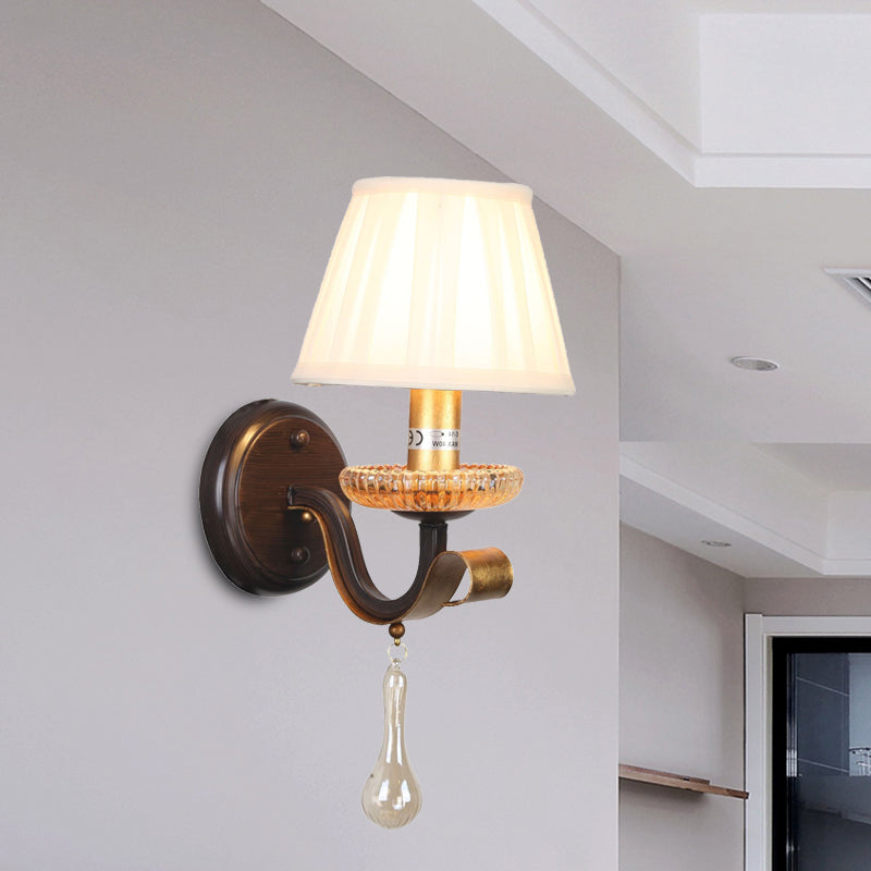 Vivolux | Witte 1/2-bol Wandlamp Traditionele Stof Geplooide Schaduw Muurmontage Verlichting met Heldere Glazen Drup