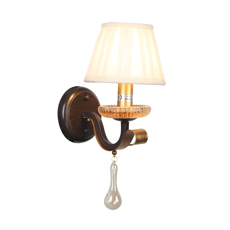 Vivolux | Witte 1/2-bol Wandlamp Traditionele Stof Geplooide Schaduw Muurmontage Verlichting met Heldere Glazen Drup