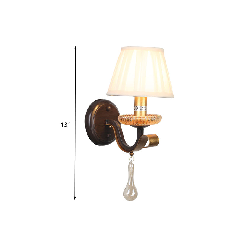 Vivolux | Witte 1/2-bol Wandlamp Traditionele Stof Geplooide Schaduw Muurmontage Verlichting met Heldere Glazen Drup