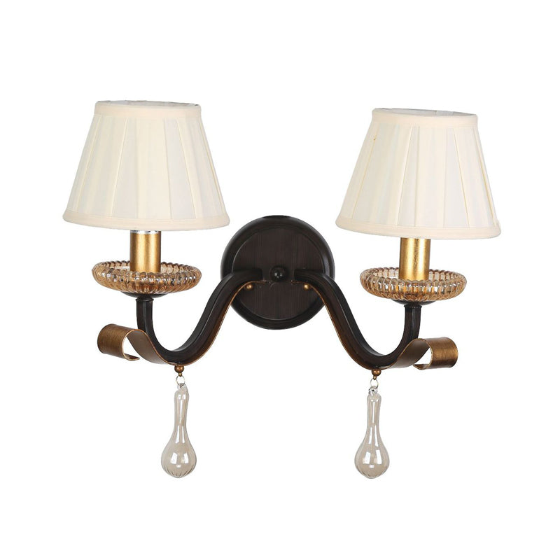 Vivolux | Witte 1/2-bol Wandlamp Traditionele Stof Geplooide Schaduw Muurmontage Verlichting met Heldere Glazen Drup