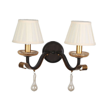 Vivolux | Witte 1/2-bol Wandlamp Traditionele Stof Geplooide Schaduw Muurmontage Verlichting met Heldere Glazen Drup