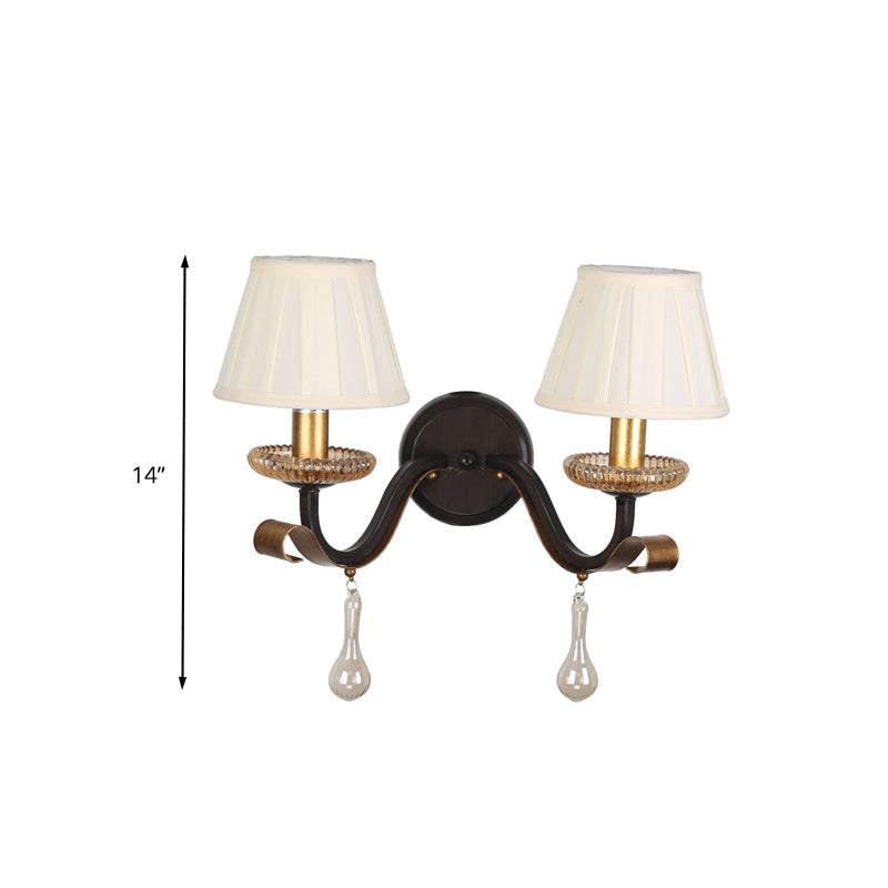 Vivolux | Witte 1/2-bol Wandlamp Traditionele Stof Geplooide Schaduw Muurmontage Verlichting met Heldere Glazen Drup
