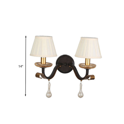 Vivolux | Witte 1/2-bol Wandlamp Traditionele Stof Geplooide Schaduw Muurmontage Verlichting met Heldere Glazen Drup