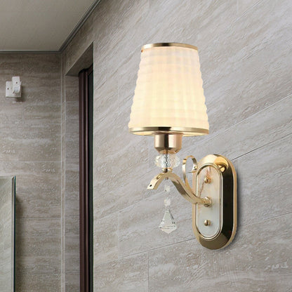 Vivolux | Rieten Glas Gouden Wandverlichting Conen Enkel Licht Vintage LED Wandgemonteerd Licht met Kristalaccent