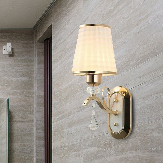 Vivolux | Rieten Glas Gouden Wandverlichting Conen Enkel Licht Vintage LED Wandgemonteerd Licht met Kristalaccent