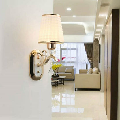 Vivolux | Rieten Glas Gouden Wandverlichting Conen Enkel Licht Vintage LED Wandgemonteerd Licht met Kristalaccent