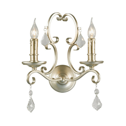 Vivolux | Roest/Verouderd Zilver 1/2 Lichten Wandlamp Lichtarmatuur Traditionele Kristallen Kaarsenstandaard Wandlamp voor Woonkamer