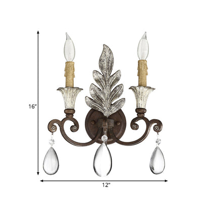 Vivolux | Roest/Verouderd Zilver 1/2 Lichten Wandlamp Lichtarmatuur Traditionele Kristallen Kaarsenstandaard Wandlamp voor Woonkamer
