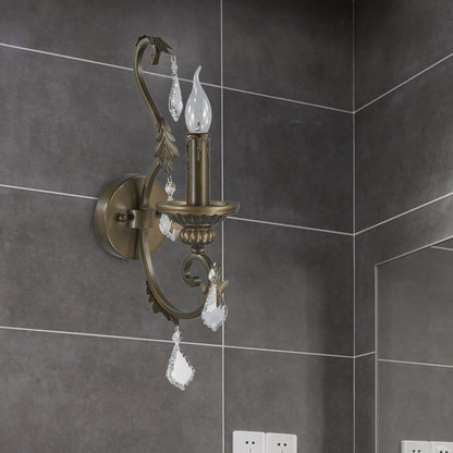 Vivolux | Rustiek Kaarsenhouder Wandverlichting Armatuur 1 Gloeilamp IJzeren Wandgemonteerde Lamp in Brons met Hangende Kristal Accent