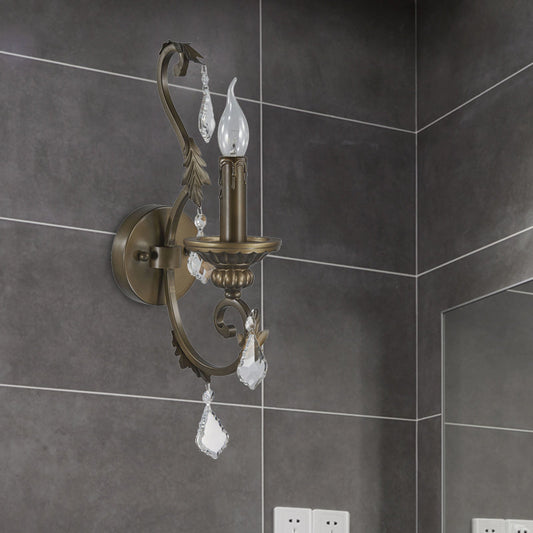 Vivolux | Rustiek Kaarsenhouder Wandverlichting Armatuur 1 Gloeilamp IJzeren Wandgemonteerde Lamp in Brons met Hangende Kristal Accent
