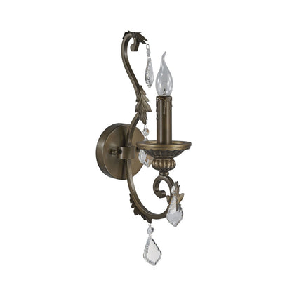 Vivolux | Rustiek Kaarsenhouder Wandverlichting Armatuur 1 Gloeilamp IJzeren Wandgemonteerde Lamp in Brons met Hangende Kristal Accent