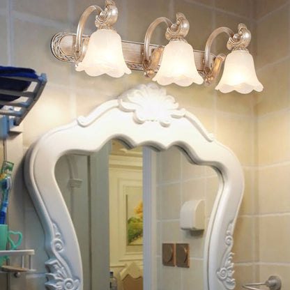 Vivolux | Traditionele Bloemenschaduw Vanity Wandlamp Melkglas 2/3 Koppen Badkamer Wandlicht met Gebogen Arm in Khaki