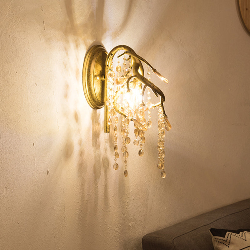 Vivolux | Dekorative Zweig Wandmontagebeleuchtung 2 Lichter Translucente Kristall LED Wandleuchte in Messing