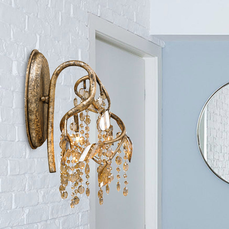 Vivolux | Dekorative Zweig Wandmontagebeleuchtung 2 Lichter Translucente Kristall LED Wandleuchte in Messing