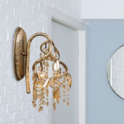 Vivolux | Dekorative Zweig Wandmontagebeleuchtung 2 Lichter Translucente Kristall LED Wandleuchte in Messing