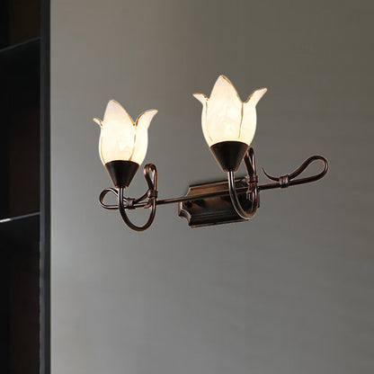 Vivolux | Contemporary 2/3 Köpfe Kosmetikspiegelleuchte mit satiniertem Glasschirm schwarze Ausführung Blütenwandbeleuchtungseinheit