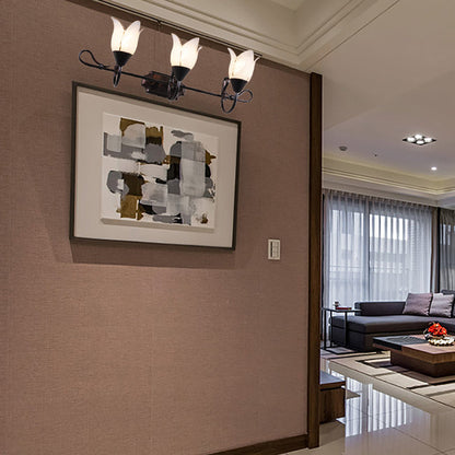 Vivolux | Contemporary 2/3 Köpfe Kosmetikspiegelleuchte mit satiniertem Glasschirm schwarze Ausführung Blütenwandbeleuchtungseinheit