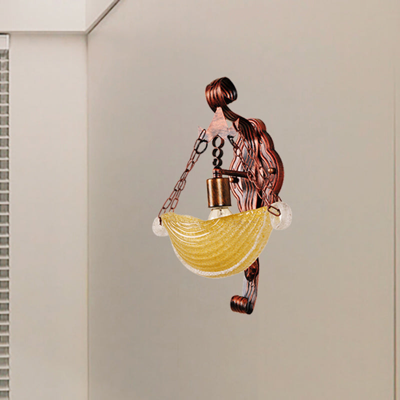 Vivolux | Bowl-förmige Wandleuchte Vintage Stilvolles Bernstein-Glas 1 Licht Wetterkupfer Wandlampe Leuchte für Schlafzimmer