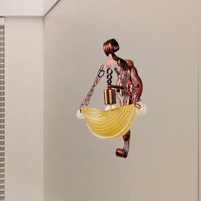 Vivolux | Bowl-förmige Wandleuchte Vintage Stilvolles Bernstein-Glas 1 Licht Wetterkupfer Wandlampe Leuchte für Schlafzimmer