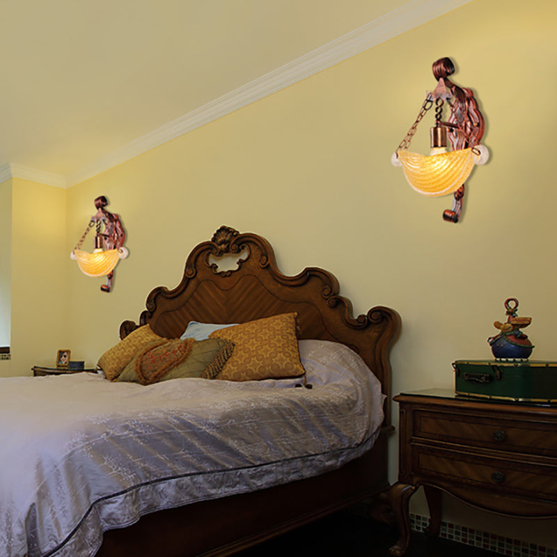 Vivolux | Bowl-förmige Wandleuchte Vintage Stilvolles Bernstein-Glas 1 Licht Wetterkupfer Wandlampe Leuchte für Schlafzimmer