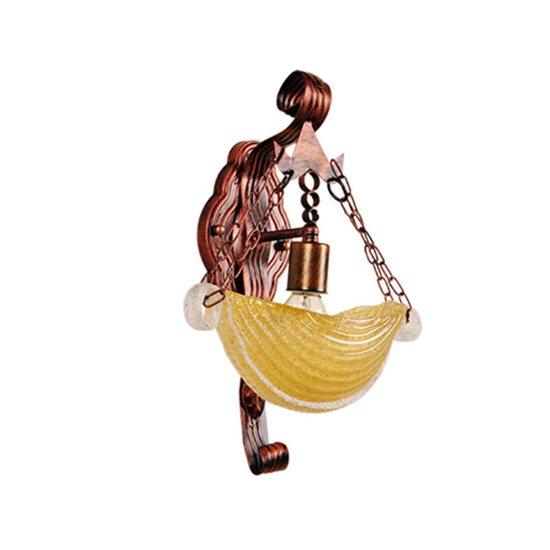 Vivolux | Bowl-förmige Wandleuchte Vintage Stilvolles Bernstein-Glas 1 Licht Wetterkupfer Wandlampe Leuchte für Schlafzimmer