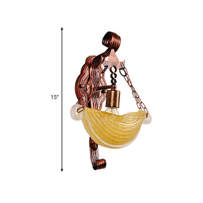 Vivolux | Bowl-förmige Wandleuchte Vintage Stilvolles Bernstein-Glas 1 Licht Wetterkupfer Wandlampe Leuchte für Schlafzimmer