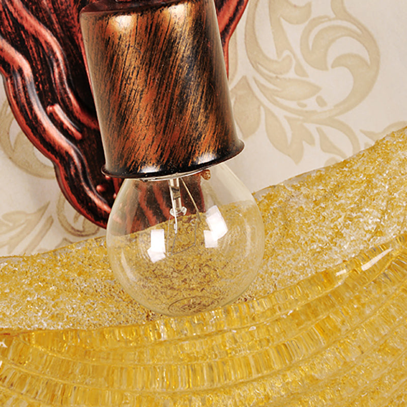 Vivolux | Bowl-förmige Wandleuchte Vintage Stilvolles Bernstein-Glas 1 Licht Wetterkupfer Wandlampe Leuchte für Schlafzimmer