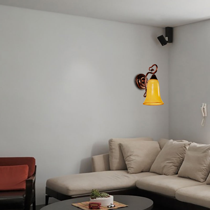 Vivolux | Bell Shade Indoor Wandlamp Geel Glas en Metaal 1 Licht Traditionele Stijl Wandlamp Armatuur in Koperafwerking