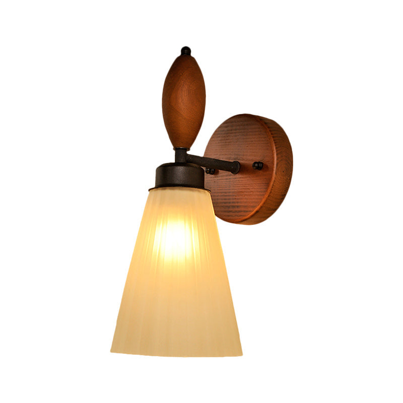Vivolux | Frosted Glass Conic Wandlamp Modern Stylish 1 Licht Rood Bruin Sconcelicht met Houten Achterplaat