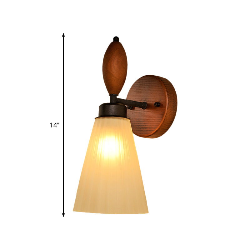 Vivolux | Frosted Glass Conic Wandlamp Modern Stylish 1 Licht Rood Bruin Sconcelicht met Houten Achterplaat