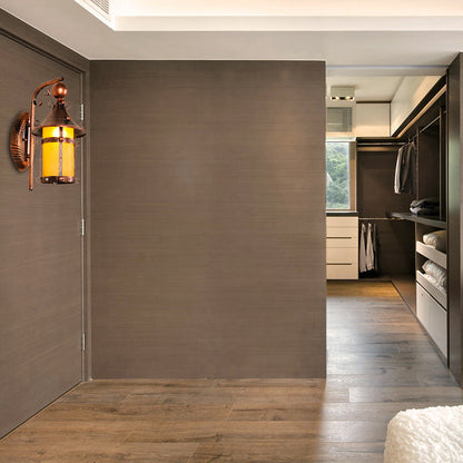 Vivolux | Haus Flur Wandlicht Vorrichtung Gelbes Glas 1 Licht Vintage Wandmontiertes Licht mit Gebogenem Arm in Wettergegerbtem Kupfer