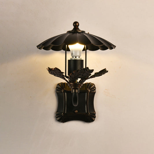 Vivolux | Schwarze gewellte Kanten Wandlampe im Landhausstil 1 Kopf Metall Wandleuchte für das Esszimmer