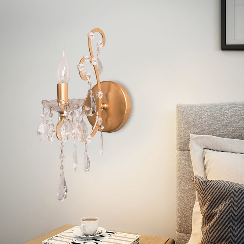 Vivolux | Kerzenstil Metall Wandleuchte Rustikal 1 Licht Wohnzimmer Wandbeleuchtung Fixture in Silber/Gold mit Kristall Tropfen