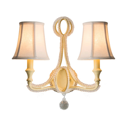 Vivolux | Empire Shade Fabric Wandlamp Rustiek 1/2 Lichten Slaapkamer Wandlamp Fixture in Wit/Oud Zilver