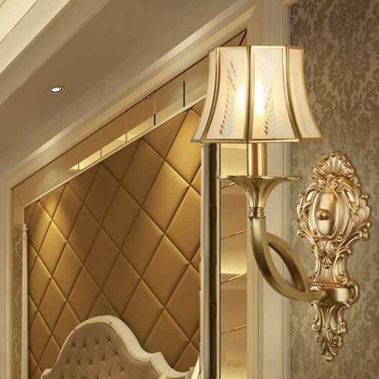 Vivolux | Swooping Arm Wandmontage Lamp Vintage Metall 1/2-Kopf Gold Wandleuchte mit Bedrucktem Opakem Glas-Schirm