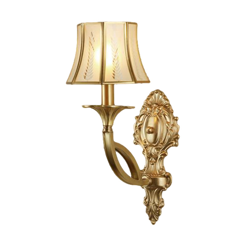 Vivolux | Swooping Arm Wandmontage Lamp Vintage Metall 1/2-Kopf Gold Wandleuchte mit Bedrucktem Opakem Glas-Schirm