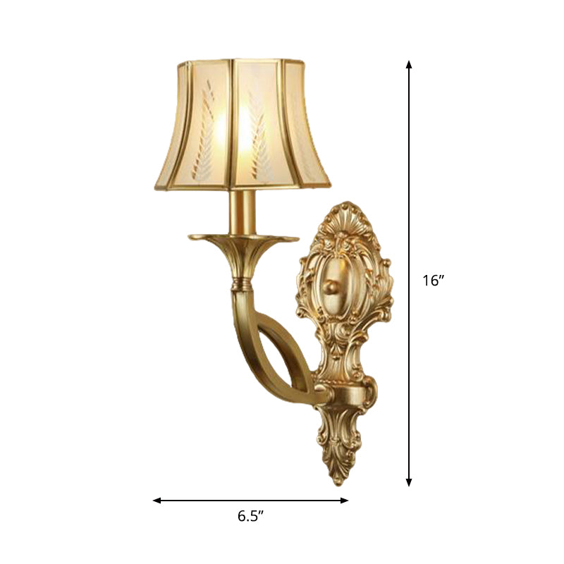 Vivolux | Swooping Arm Wandmontage Lamp Vintage Metall 1/2-Kopf Gold Wandleuchte mit Bedrucktem Opakem Glas-Schirm