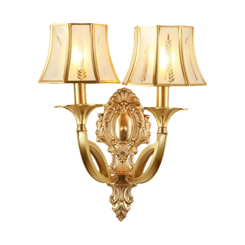Vivolux | Swooping Arm Wandmontage Lamp Vintage Metall 1/2-Kopf Gold Wandleuchte mit Bedrucktem Opakem Glas-Schirm